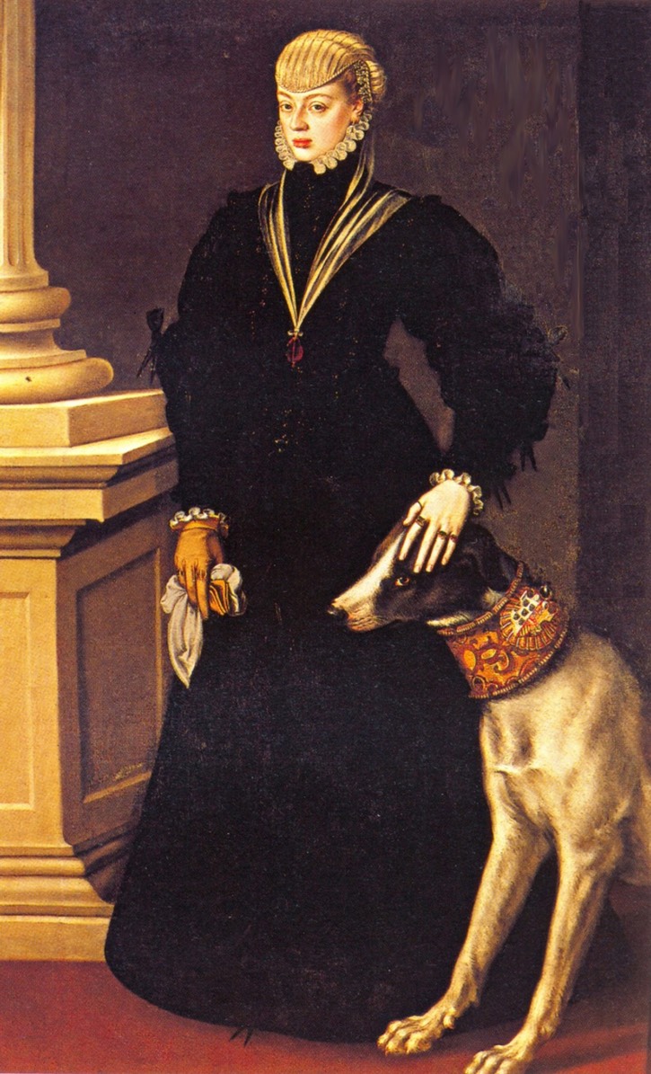 1557 Juana de Habsburgo with dog by Alonso Sánchez Coello (Kunsthistorisches Museum - Wien, Austria) the lost gallery trimmed removed smear