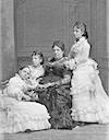 Family portrait with Isabel II and her daughters Paz, Eulalia, and Pilar