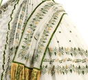 Dress and wrap, brought to Vienna by Empress Elizabeth as part of her trousseau, embroidered with Hebrew print closeup