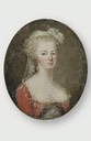 Oval portrait of Marie-Antoinette wearing a red dress