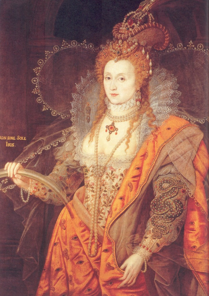 1600-1602 (some time in that span) Elizabeth I "Rainbow Portrait" attributed to either Isaac Oliver or Marcus Gheeraerts The Younger (Hatfield House - Hatfield, Hertfordshire, UK)