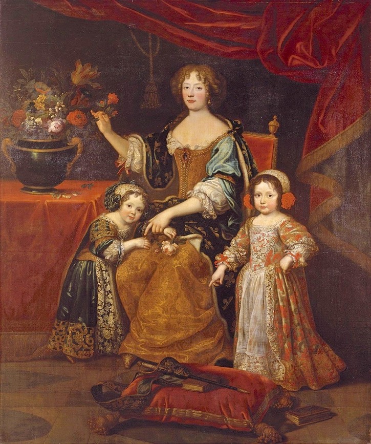 1672 Elisabeth-Charlotte of the Palatinate with her two-children - Élisabeth-Charlotte d'Orléans future Duchess of Lorraine and Philippe dOrléans future Regent and Duke of Orléans by Pierre Mignard (location ?) From thedreamstress.com/2011/07/.jpg