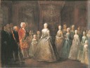 1729 King of Saxony and Poland visited Berlin, seen here with the Prussian royal family in the city-palace by Antoine Pesne (Schloß Charlottenburg, Berlin)