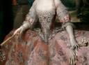 1768 María Carolina de Habsburgo-Lorena, reina de Nápoles by Anton Rafael Mengs (Museo Nacional del Prado - Madrid, Spain) bertha, stomacher, gloves, fan, and bows