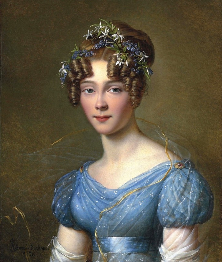1821 Amelie du Bois (1803-1891), wife of Joseph Emile Frison, lieutenant-general, assistant of King Leopold II by Alexandre-Jean-Dubois Drahonet (auctioned by Christie's) From liveinternet.ru/users/4843635/post347344065/.jpg