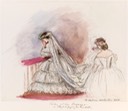 1858 Vicky kneeling in wedding dress by Queen Victoria (Royal Collection) From costumecocktail.com:2015:12:15:16852:
