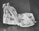 1858 Wedding dress and train worn by Victoria, Princess Royal, draped over chairs From costumecocktail.com/2015/12/15/16852/.jpg