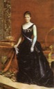 1886 or 1887 María Cristina wearing second bustle period dress by ? (location unknown to gogm)