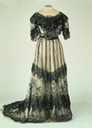 1900s Alexandra black lace on white evening dress