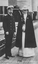 1906 Emperor Nicholas II and Empress Alexandra Feodorovna standing by ship's funnels detint