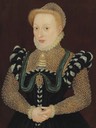 ca. 1568 Lady in a black dress with embroidered sleeves, partlet, and cap by Master of the Countess of Warwick (auctioned by Christie's)