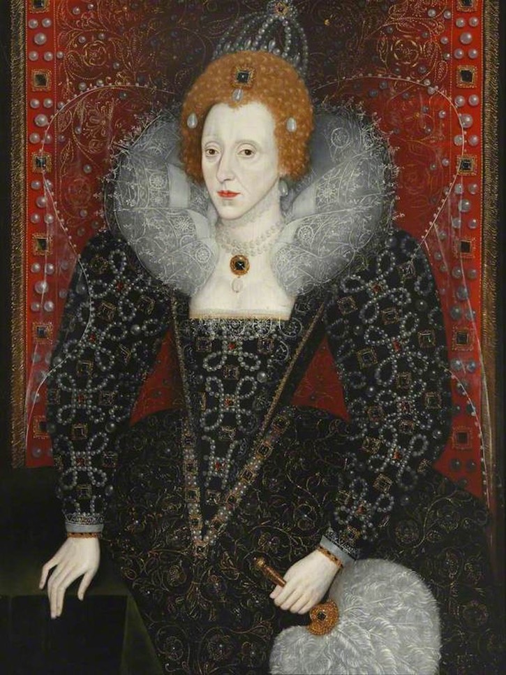 ca. 1590 Elizabeth I (1533–1603) by ? (Magdalen College, University of Oxford - Oxford, Oxfordshire, UK) From artuk.org X 1.5