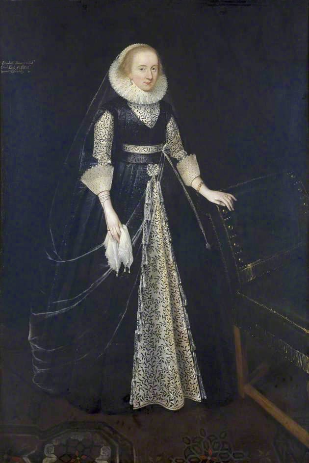 ca. 1618-1620 Elizabeth Knollys, née Howard (1586–1658), Viscountess Wallingford, later Countess of Banbury attributed to Daniel Mytens (Kenwood - Hampstead, London, UK) From artuk.org shadows fixed upper edge