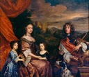 ca. 1661 (based on estimated age of children) Duke and Duchess of York with their two daughters Mary (l.) and Anne (r.) by Sir Peter Lely (Royal Collection) Wm