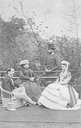 ca. 1866 Francis, Duke of Teck (1837-1900), Mary Adelaide, Duchess of Teck (1833-1897), Duke Philipp of Wuerttemberg (1838-1917) and Duchess Marie Therese of Wuerttemberg nee Archduchess of Austria (1845-1927) in England