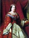 Isabel II wearing a red court dress