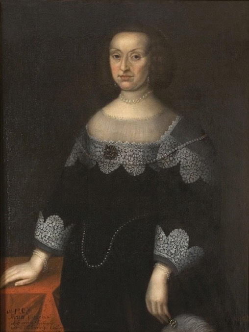 Katarina, 1584-1638, prinsessa av Sverige, pfalzgrevinna av Zweibrücken by Jacob Heinrich Elbfas (Nationalmuseum - Stockholm, Sweden) Wm trimmed