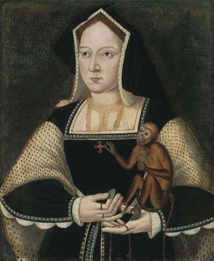 1525 Katherine of Aragon with monkey by ? (auctioned by Christie's) From Google search