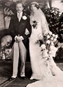 Linda Beatrice Morritt, wearing the Lucile dress, and the groom, William Barnard Rhodes Moorhouse